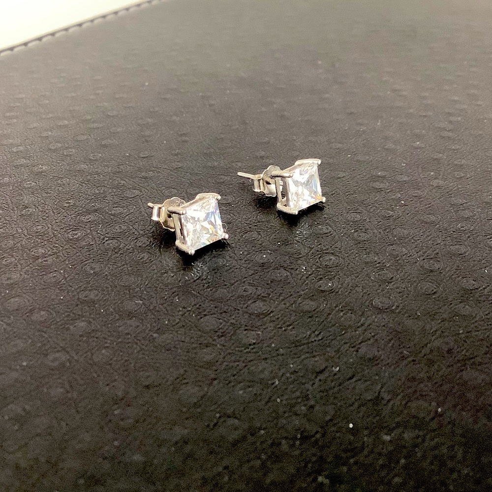 Sterling Silver CZ Stud Earrings - 1/2”
